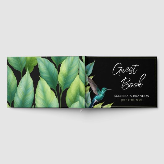 Emerald Hummingbird Tropische bladeren bruiloft Gastenboek (Volledig)