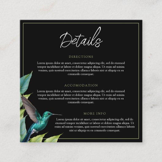 Emerald Hummingbird Tropische bladeren bruiloft Informatiekaartje (Voorkant)