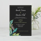 Emerald Hummingbird Tropische bladeren bruiloft Kaart (Staand voorkant)