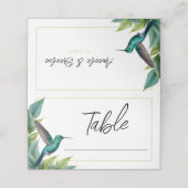 Emerald Hummingbird Tropische bladeren bruiloft Plaatskaartje (Buitenkant ongevouwen)