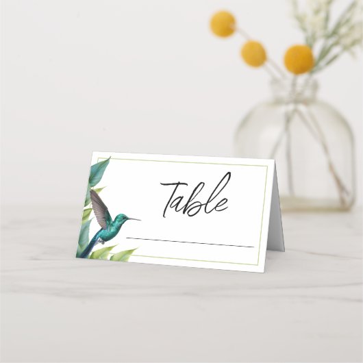 Emerald Hummingbird Tropische bladeren bruiloft Plaatskaartje (Voorkant)