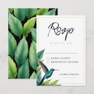 Emerald Hummingbird Tropische bladeren bruiloft RSVP Kaartje