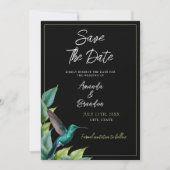 Emerald Hummingbird Tropische bladeren bruiloft Save The Date (Voorkant)