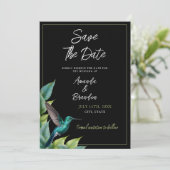 Emerald Hummingbird Tropische bladeren bruiloft Save The Date (Staand voorkant)
