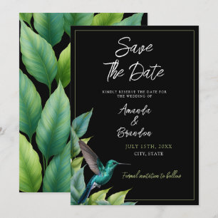 Emerald Hummingbird Tropische bladeren bruiloft Save The Date