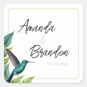 Emerald Hummingbird Tropische bladeren bruiloft Vierkante Sticker (Voorkant)