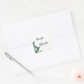 Emerald Hummingbird Tropische bladeren bruiloft Vierkante Sticker (Envelop)