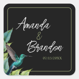Emerald Hummingbird Tropische bladeren bruiloft Vierkante Sticker