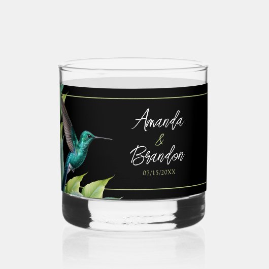 Emerald Hummingbird Tropische bladeren bruiloft Whisky Glas (Voorkant)