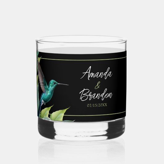 Emerald Hummingbird Tropische bladeren bruiloft Whisky Glas (Achterkant)