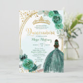 Emerald & Hunter Green Rozen 1 Mis Quince Kaart (Staand voorkant)