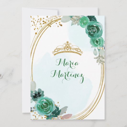 Emerald & Hunter Green Rozen 1 Mis Quince Kaart (Achterkant)