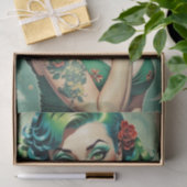 Emerald Ink Pin-Up Meisje met Tattoos Decoupage Tissuepapier (Geschenk)