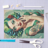 Emerald Ink Pin-Up Meisje met Tattoos Decoupage Tissuepapier (Craft)