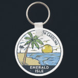 Emerald Isle North Carolina  Sleutelhanger<br><div class="desc">Emerald Isle tekening met handtekeningen met palmbomen en golven op de achtergrond. Ideaal voor iedereen die graag Emerald Isle bezoekt.</div>