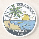 Emerald Isle North Carolina  Zandsteen Onderzetter<br><div class="desc">Emerald Isle tekening met handtekeningen met palmbomen en golven op de achtergrond. Ideaal voor iedereen die graag Emerald Isle bezoekt.</div>