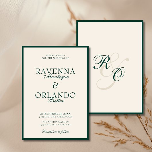 Emerald Ivoor Monogram Glam Oude Geld Huwelijk Kaart
