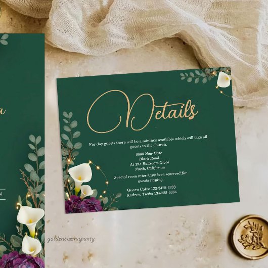 Emerald & Ivory Botanical Elegance Wedding Informatiekaartje
