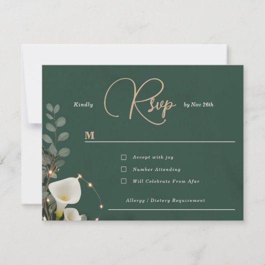 Emerald & Ivory Botanical Elegance Wedding RSVP Kaartje (Voorkant)