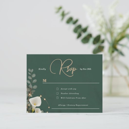Emerald & Ivory Botanical Elegance Wedding RSVP Kaartje (Staand voorkant)