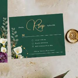 Emerald & Ivory Botanical Elegance Wedding RSVP Kaartje