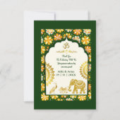 emerald ivory hindu ornate peacock om wedding  bedankkaart (Voorkant)