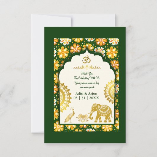 emerald ivory hindu ornate peacock om wedding  bedankkaart (Voorkant)