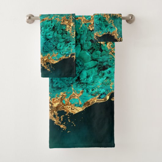 Emerald Jade Gold Splatter Abstract Bad Handdoek (Insitu)