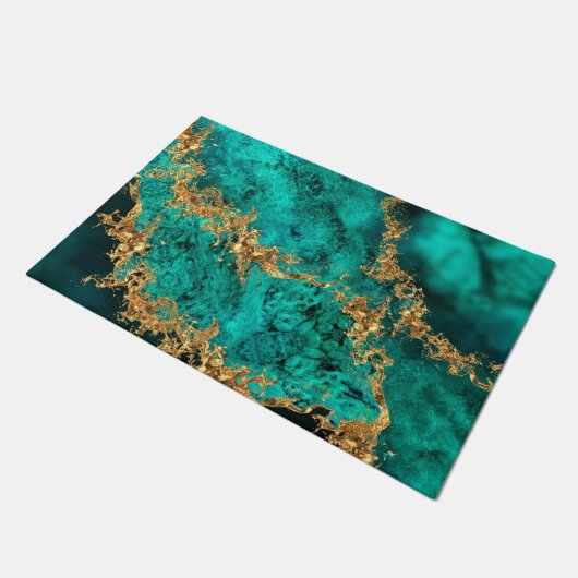 Emerald Jade Gold Splatter Abstract Deurmat (Schuin)