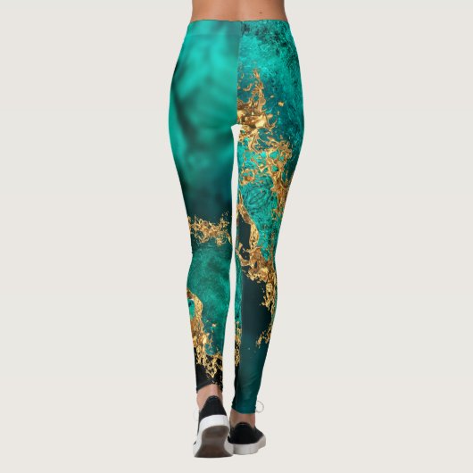 Emerald Jade Gold Splatter Abstract Leggings (Achterkant)
