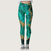 Emerald Jade Gold Splatter Abstract Leggings (Voorkant)