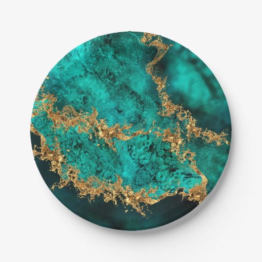 Emerald Jade Gold Splatter Abstract Papieren Bordje (Voorkant)