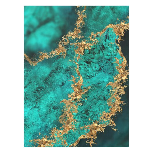 Emerald Jade Gold Splatter Abstract Tafelkleed (Voorkant)