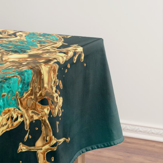 Emerald Jade Gold Splatter Abstract Tafelkleed (Voorbeeld)