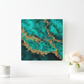 Emerald Jade Gold Splatter Abstract Vierkante Klok (Huis)
