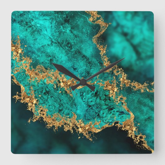 Emerald Jade Gold Splatter Abstract Vierkante Klok (Voorkant)
