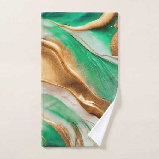 Emerald Jade Green en Gold Abstracte kunst Bad Handdoek (Handdoek)