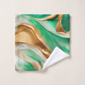 Emerald Jade Green en Gold Abstracte kunst Bad Handdoek (Wasdoekje)