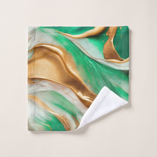 Emerald Jade Green en Gold Abstracte kunst Bad Handdoek (Wasdoekje)