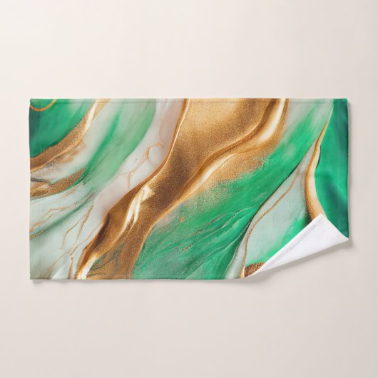 Emerald Jade Green en Gold Abstracte kunst Bad Handdoek (Handdoek)
