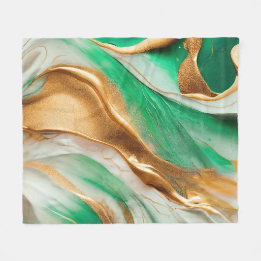 Emerald Jade Green en Gold Abstracte kunst Fleece Deken (Voorkant (Horizontaal))