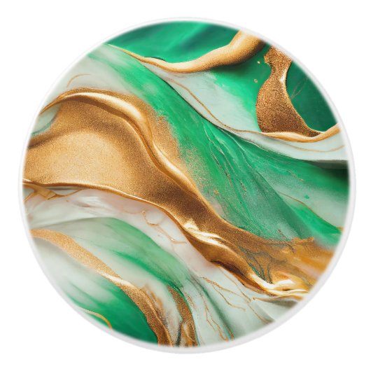Emerald Jade Green en Gold Abstracte kunst Keramische Knop (Voorkant)