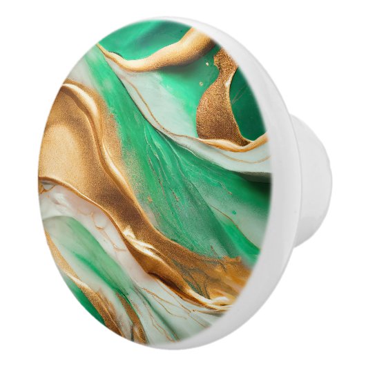 Emerald Jade Green en Gold Abstracte kunst Keramische Knop (Rechts)