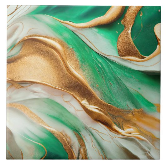 Emerald Jade Green en Gold Abstracte kunst Tegeltje (Voorkant)
