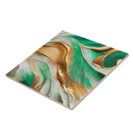 Emerald Jade Green en Gold Abstracte kunst Tegeltje (Zijkant)