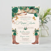 Emerald Jade Green Roos Western Charro Quinceañera Kaart (Staand voorkant)