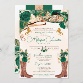 Emerald Jade Green Roos Western Charro Quinceañera Kaart