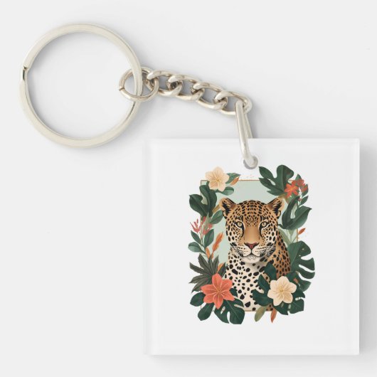 Emerald Jaguar Tropical Botanical Keychain (voorkant)