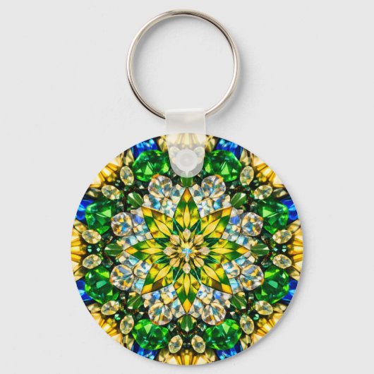 Emerald Kaleidoscope Mandala – Sparkling Keychain (Voorkant)