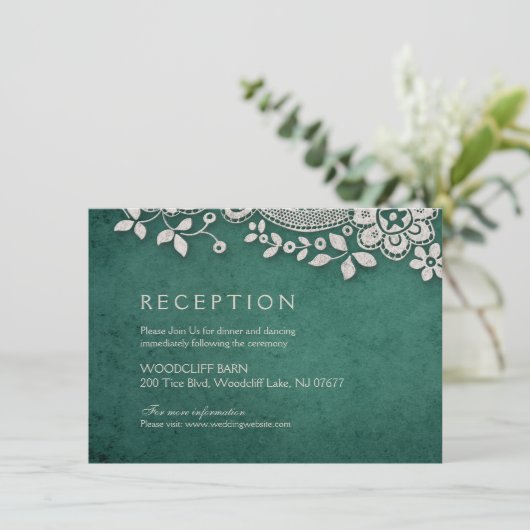 Emerald kant rustieke bruiloft receptie kaart (Staand voorkant)